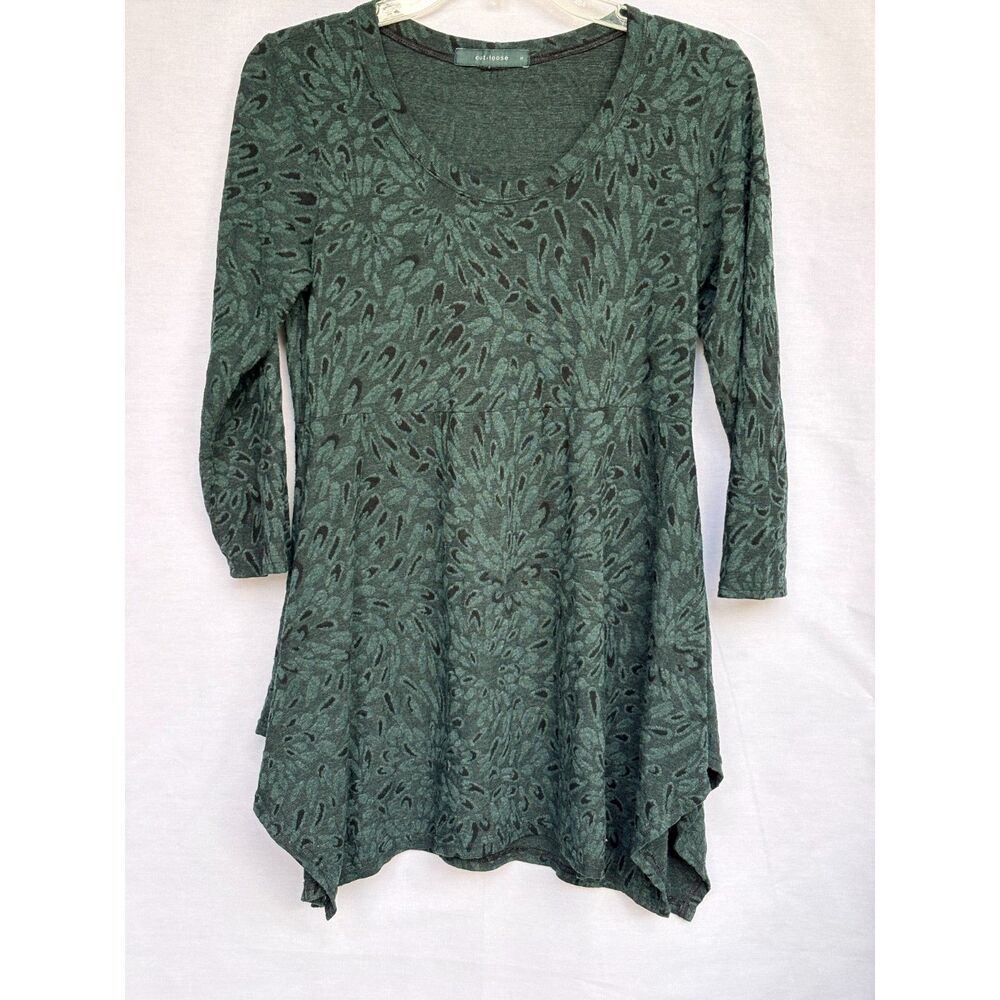 Cut Loose Green Abstract Damask Print Handkerchief Hem Tunic Top S
